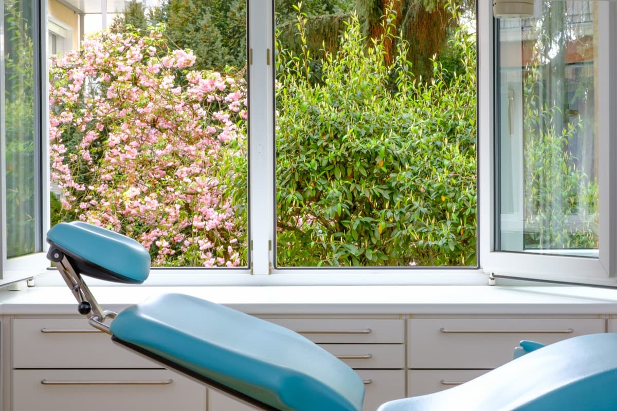 Behandlungsraum mit Blick in den Garten